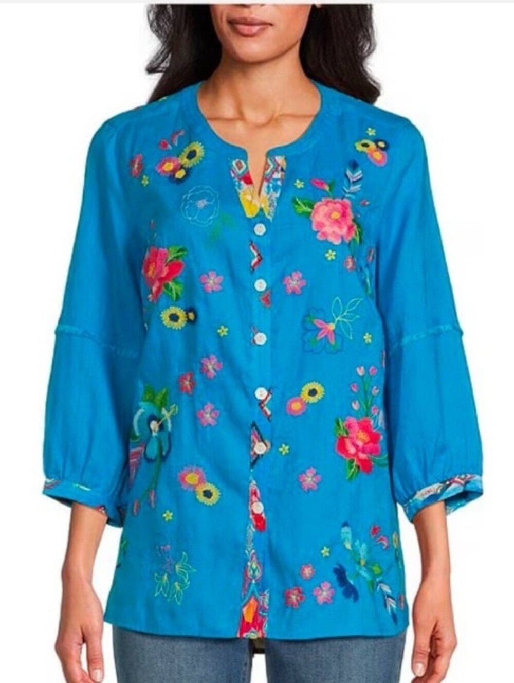 John Mark Linen Tunic Embroidered Womens Size Medium